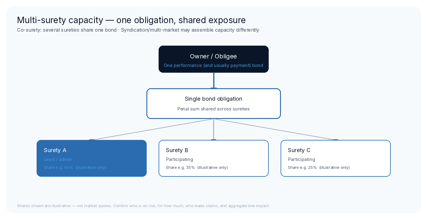 Multi-surety capacity — several sureties share one bond
